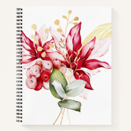 Winterurlaub Rote Poinsettia Aquarellfarben Blume Notizbuch