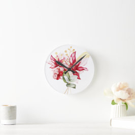 Winterurlaub Rote Poinsettia Aquarellfarben Blume Runde Wanduhr