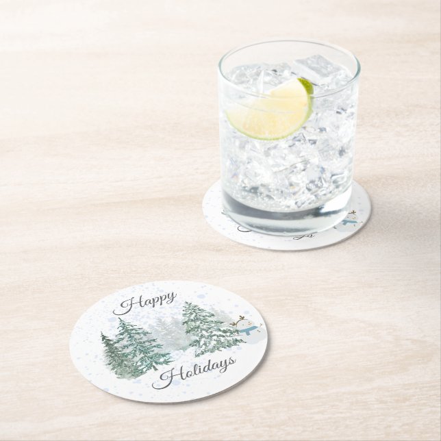 Winterurlaub Runder Pappuntersetzer (Vor Ort)