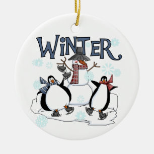 Winterurlaub Snowman Penguins Ice Skaten Keramik Ornament