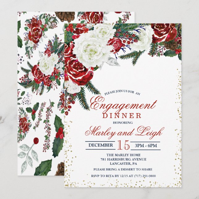 Winterurlaub Verlobung Abendessen Einladung (Vorne/Hinten)