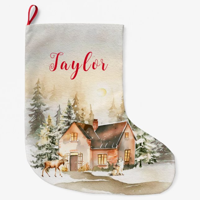 Winterurlaub Weihnachten Hütte Großer Weihnachtsstrumpf (Vorderseite)