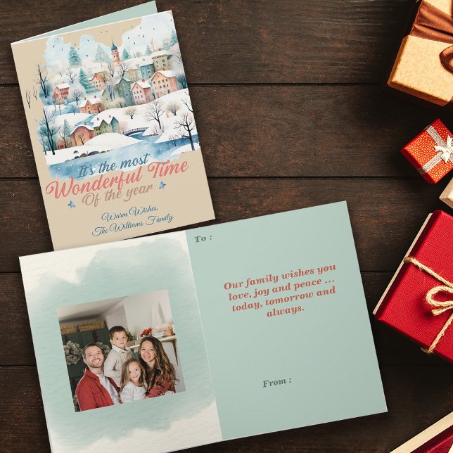 Winterurlaub Weihnachten Individuelle Name Foto Karte (Von Creator hochgeladen)