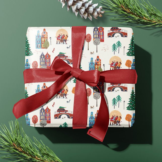 Winterurlaub Weihnachten Party Geschenkpapier (Winter City Holiday Christmas Party Wrapping Paper)