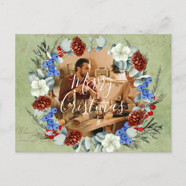 Winterurlaub Weihnachts-Foto Gerahmt Berry Pine Postkarte (Vorderseite)