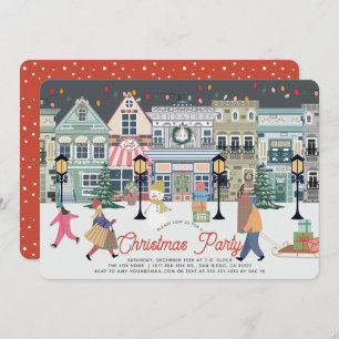 Winterurlaub Weihnachts-Party in der Stadt Feiertagskarte