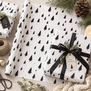 Winterurlaub Weihnachtsbäume schwarz-weiß Geschenkpapier