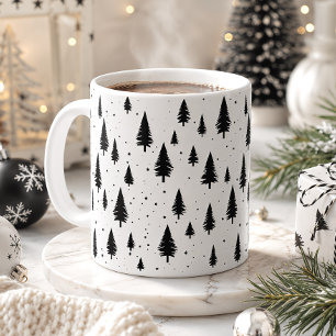 Winterurlaub Weihnachtsbäume schwarz-weiß Kaffeetasse