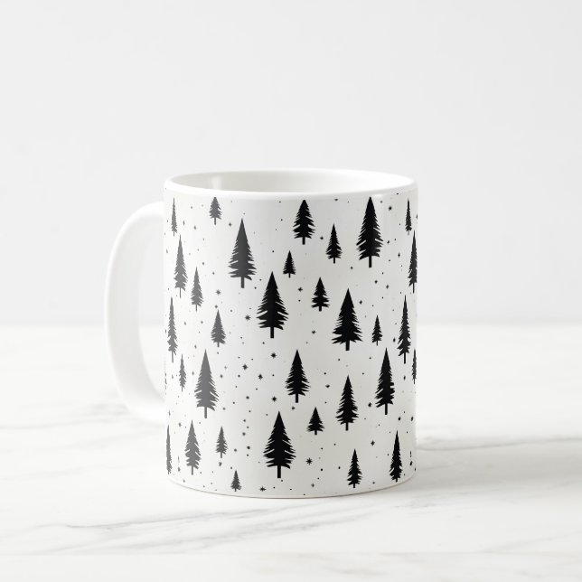 Winterurlaub Weihnachtsbäume schwarz-weiß Kaffeetasse (Vorderseite Links)