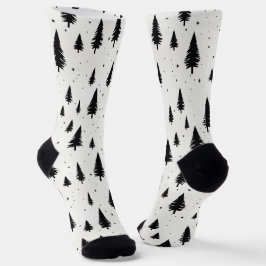 Winterurlaub Weihnachtsbäume schwarz-weiß Socken