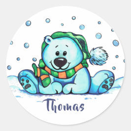 Winterurlaubsbär Runder Aufkleber