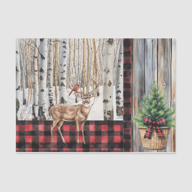 Winterurlaubslandschaft Kardinal und Hirsche Seidenpapier (Vorderseite)