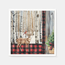 Winterurlaubslandschaft Kardinal und Hirschpapier Serviette