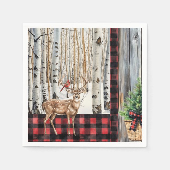 Winterurlaubslandschaft Kardinal und Hirschpapier Serviette (Vorderseite)