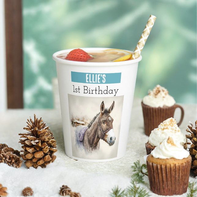 Wintervibes Donkey - 1. Geburtstag - Pappbecher (Von Creator hochgeladen)