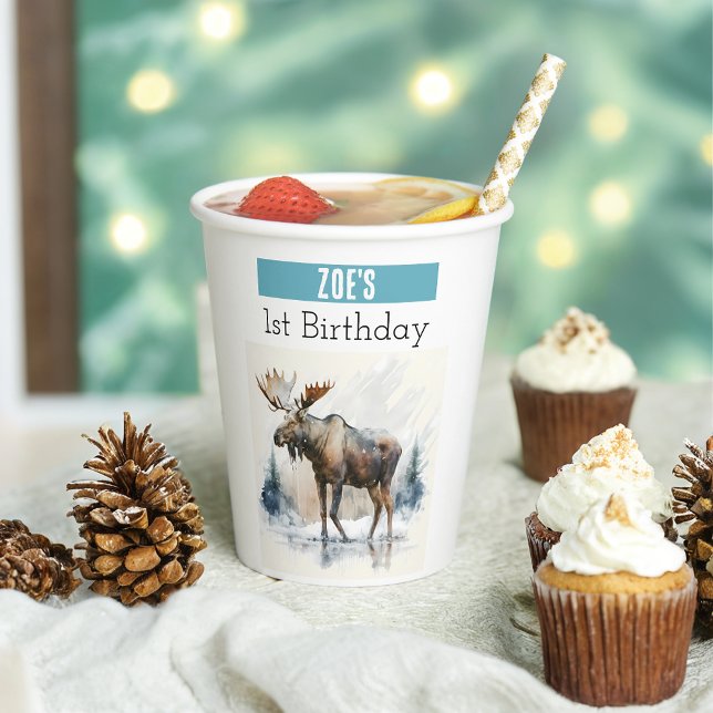 Wintervibes Elch - 1. Geburtstag - Pappbecher (Von Creator hochgeladen)