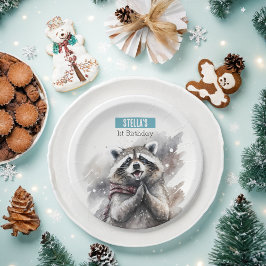 Wintervibes Raccoon - Geburtstagsparty - Pappteller