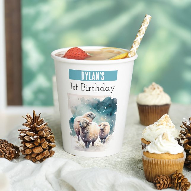 Wintervibes Schaf - 1. Geburtstag - Pappbecher (Von Creator hochgeladen)