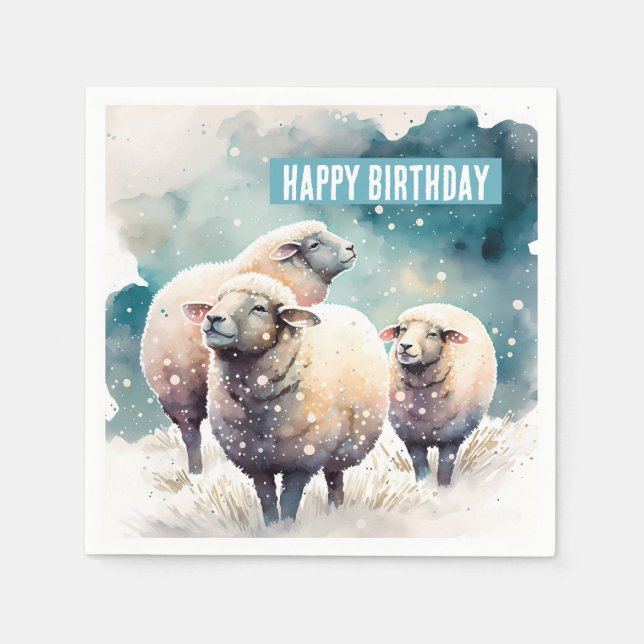 Wintervibes Sheep - Geburtstagsparty - Serviette (Vorderseite)