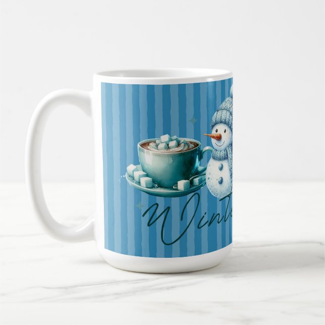 Wintervibes Snowmannschuhe saisonale Kaffeetasse (Links)