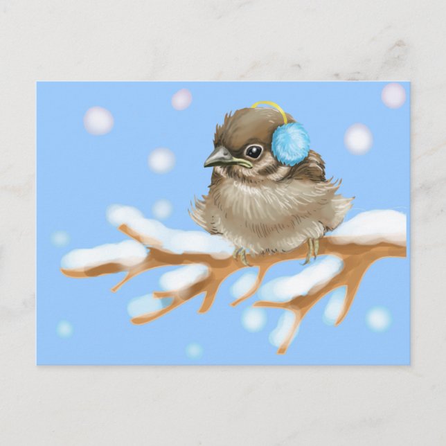 Wintervogel auf der Schneebrücke Postkarte (Vorderseite)