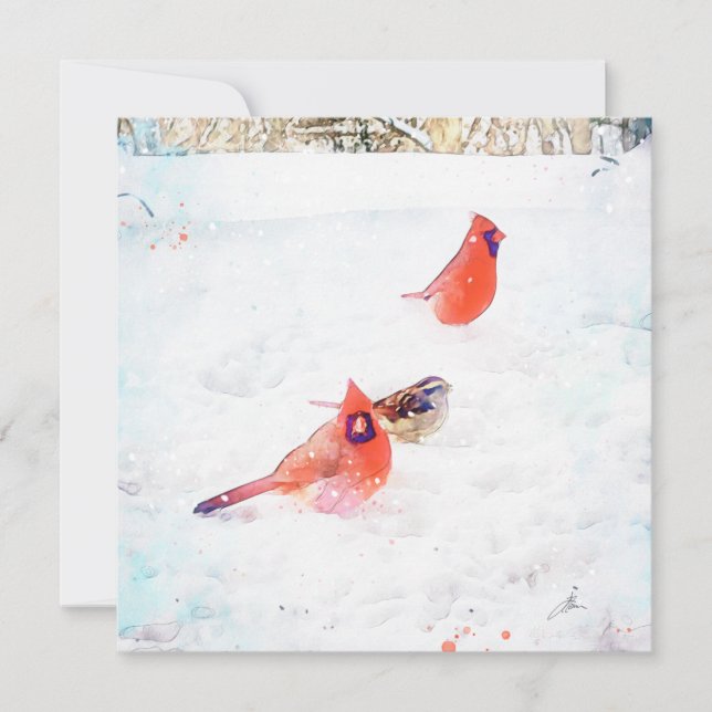 Wintervögel aus einem Fenster Mitteilungskarte (Vorderseite)