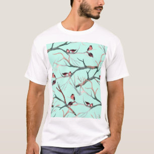 Wintervögel Baumzweige Aquarell T-Shirt