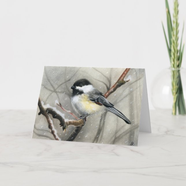 Wintervogel Chickadee KARTE (Vorderseite)