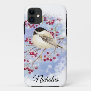 Wintervogel durch Schneefenster. Weihnachtsszene Case-Mate iPhone Hülle