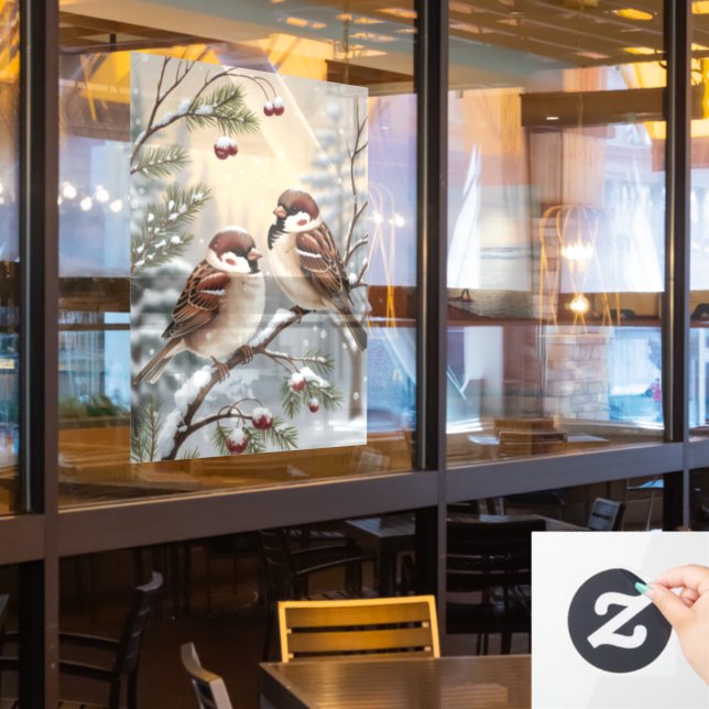 Wintervögel Fensteraufkleber (Restaurantfenster)