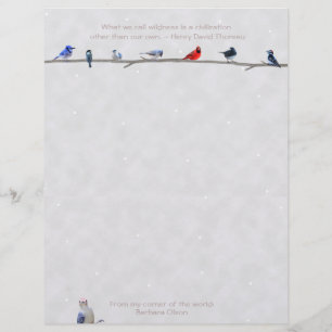 Wintervögel-LetterHead Thoreau Zitat: Briefbogen