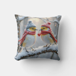 Wintervögel mit rotem Herzen Kissen