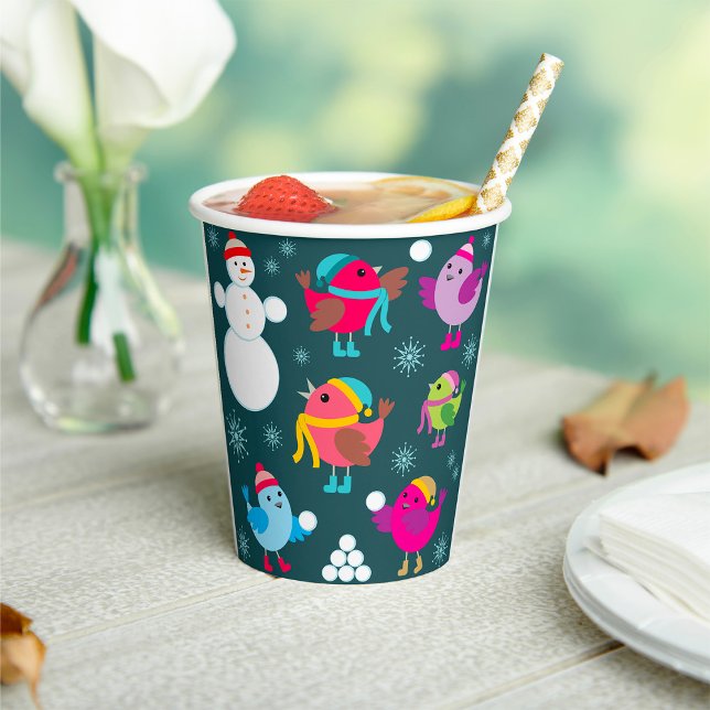 Wintervögel mit Schnee spielen mit Schneemann Pappbecher (Von Creator hochgeladen)