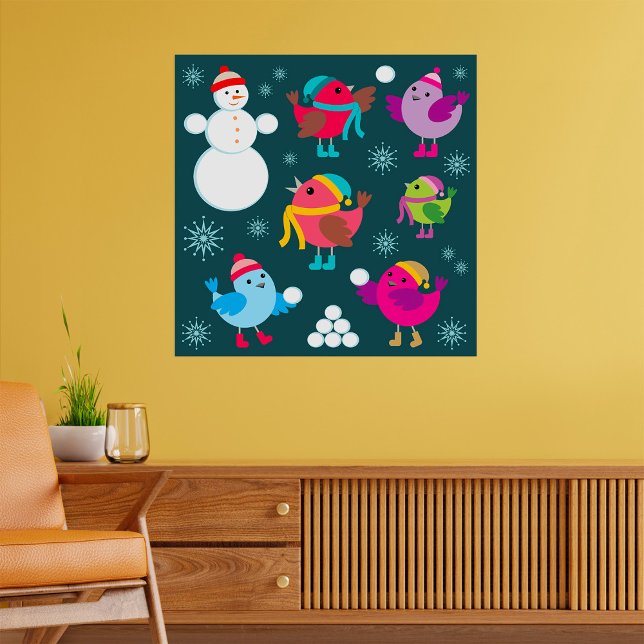 Wintervögel mit Schnee spielen mit Schneemann Poster (Von Creator hochgeladen)