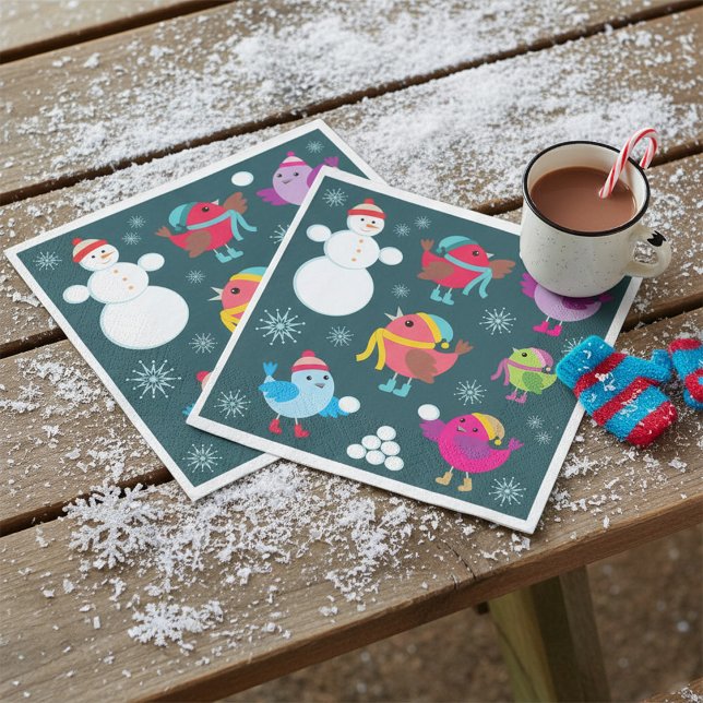 Wintervögel mit Schnee spielen mit Schneemann Serviette (Von Creator hochgeladen)