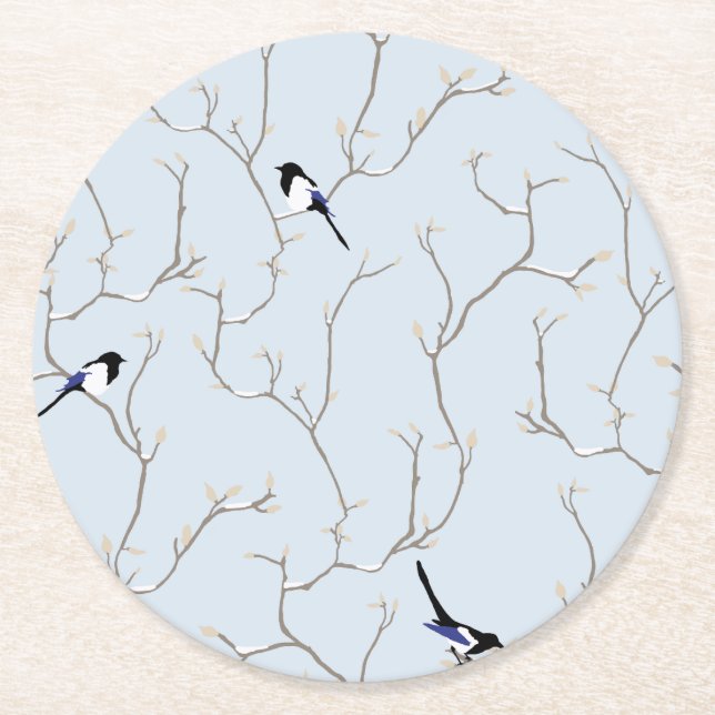 Wintervögel Runder Pappuntersetzer (Vorderseite)