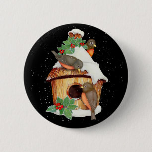 Wintervögel und Birdhouse Button