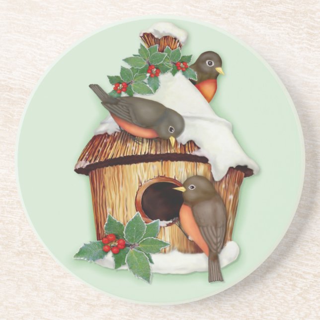 Wintervögel und Birdhouse Getränkeuntersetzer (Vorne)