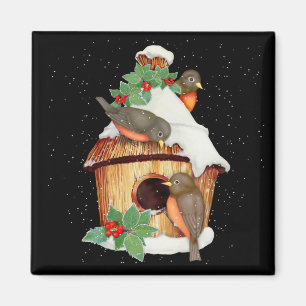 Wintervögel und Birdhouse Magnet