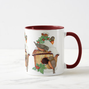 Wintervögel und Birdhouse Tasse