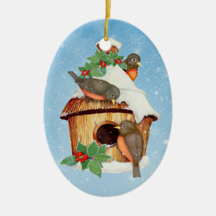 Wintervögel und Vogelhaus - Anpassen Keramik Ornament