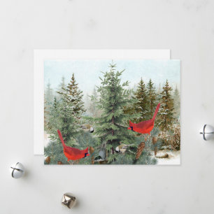 Wintervögel Wald Kardinal Meise Kleiber Feiertagskarte