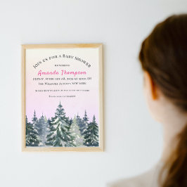 Wintervormittagswald Aquarell Pink Pine Tree Einladung