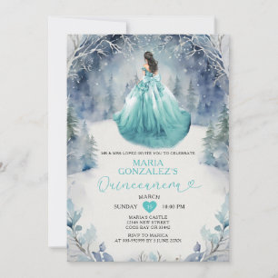 Winterwald Aqua-Blaues Prinzessinnenkleid Quinceañ Einladung
