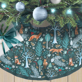Winterwald Aquamarin/Gold-ID785 Polyester Weihnachtsbaumdecke