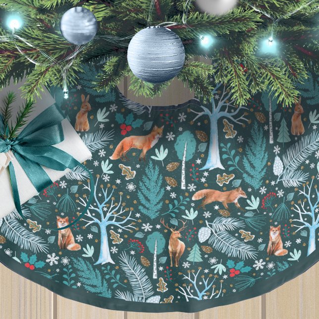 Winterwald Aquamarin/Gold-ID785 Polyester Weihnachtsbaumdecke (Von Creator hochgeladen)