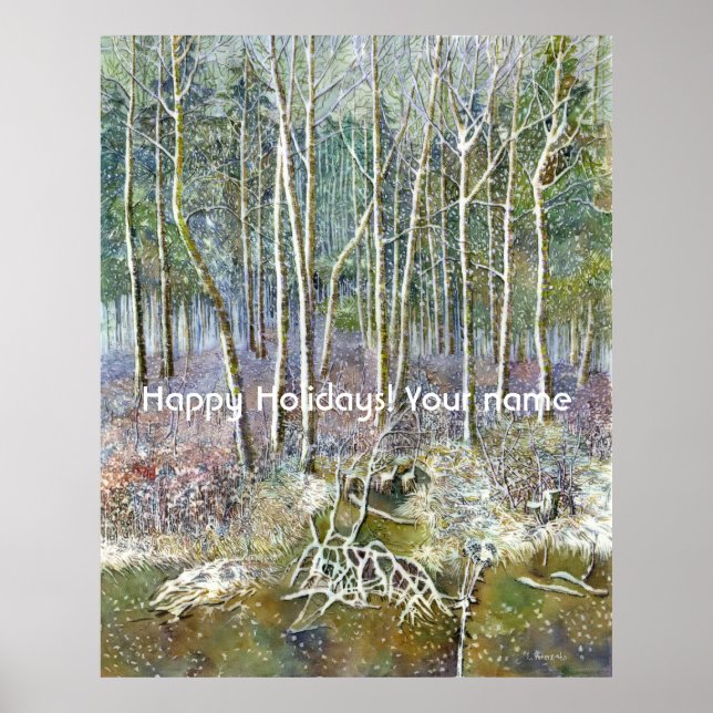 Winterwald Aquarellmalerei Poster (Vorne)