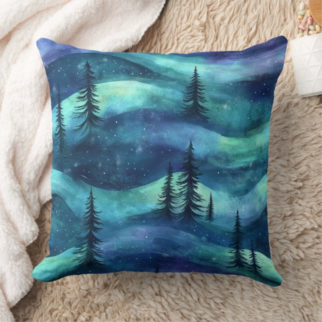 Winterwald-Aurora-Muster Kissen (Decke)