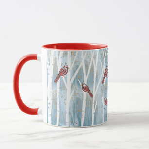 Winterwald Birch Trees & Roter Kardinal Tasse