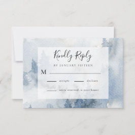 Winterwald Dusty Blue Watercolor Hochzeit RSVP Karte